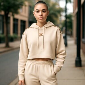 Womens adidas original cropped hooded sweatshirt small pale pink crop